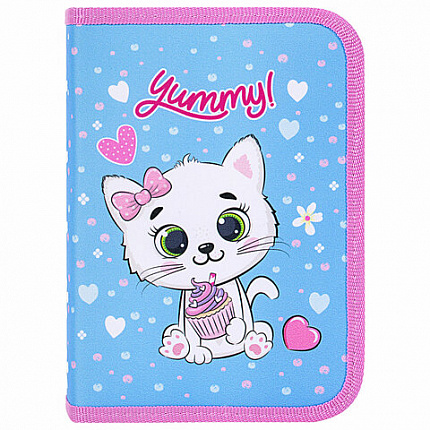 Пенал ПИФАГОР, 1 отделение 2 откидные планки, полиэстер, 20х14 см, "Yummy Cupcakes", 271512