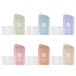Корректирующая лента BRAUBERG COMPACT PASTEL, 5 мм х 6 м, КОМПЛЕКТ 6 штук, пенал с zip-lock, 272496