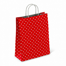 Крафт-пакет бумажный "Горох на красном" 22х12х25 см, с кручеными ручками, 100 г/м2, белый, 112979