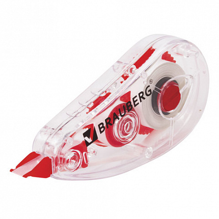 Корректирующая лента BRAUBERG "Red Power", 5 мм х 6 м, корпус прозрачный, механизм перемотки, европодвес, 220641