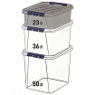 Ящик-контейнер 23 л с КРЫШКОЙ НА ЗАЩЕЛКАХ "ПРОФИ", 18х50х39 см, штабелируемый, ПРОЧНЫЙ, прозрачный, 437940000