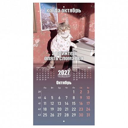 Календарь настенный перекидной 2027 г., BRAUBERG, 12 листов, 21,4х21,4 см, МИНИ, "Vibe meme", 118438