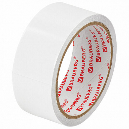 Клейкая двухсторонняя лента 38 мм х 8 м, ПОЛИПРОПИЛЕНОВАЯ ОСНОВА, 90 мкм, BRAUBERG, 600483
