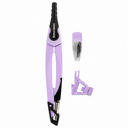 Готовальня BRAUBERG ULTRA, 4 предмета: циркуль 135 мм, запасной грифель, насадка, лавандовый цвет, 210823