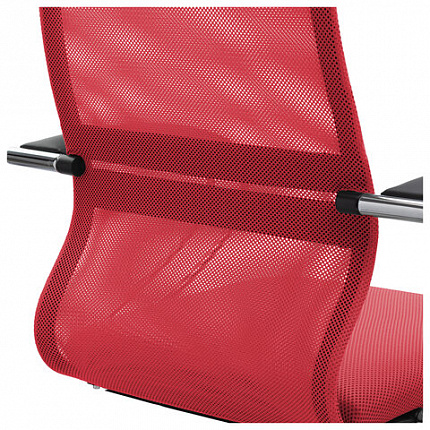 Кресло офисное МЕТТА "SU-B-8" хром, ткань-сетка, сиденье мягкое, красное