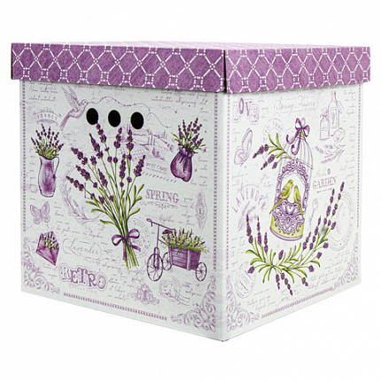 Короб для хранения из плотного микрогофрокартона 315х315х315 мм, КОМПЛЕКТ 3 шт., BRAUBERG HOME "Лаванда", 271817