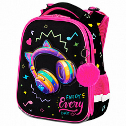 Ранец BRAUBERG PREMIUM, 2 отделения, с брелоком, "Headphones", велюровая нашивка, 38х29х16 см, 273100