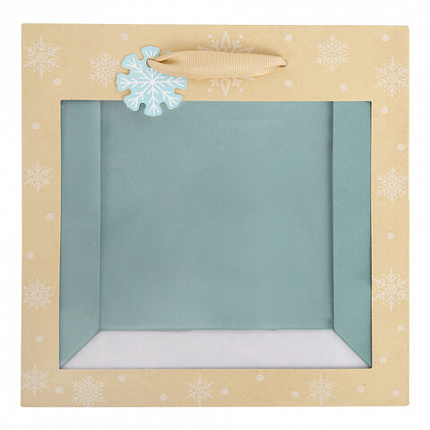 Пакет подарочный (1 шт.) новогодний, 20х8х20 см, "Snowflakes", прозрачное окно, крафт, ЗОЛОТАЯ СКАЗКА, 592444