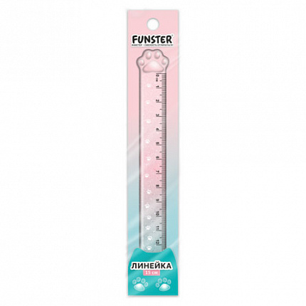 Линейка пластиковая 15 см, FUNSTER, "ЛАПКА", прозрачная, европодвес, 210919