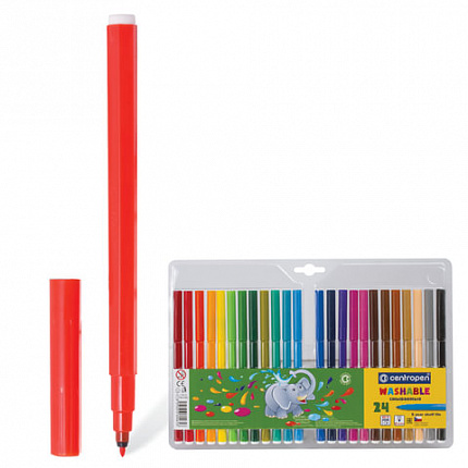 Фломастеры 24 ЦВЕТА CENTROPEN "Washable", смываемые, вентилируемый колпачок, 7790/24TP, 777902485