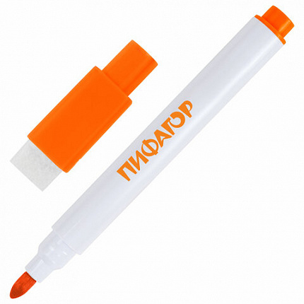 Маркеры стираемые 2 мм на магните со стирателем для белой доски НАБОР 12 ЦВЕТОВ, ПИФАГОР, 152564