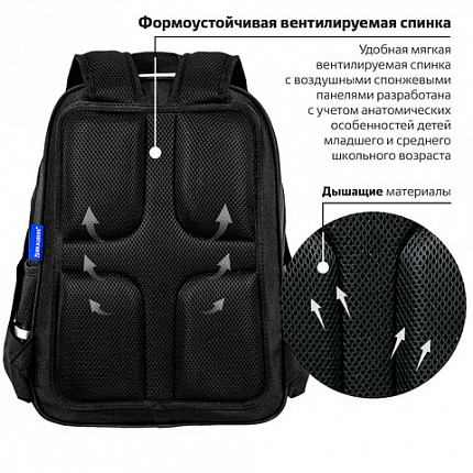 Рюкзак BRAUBERG SOFT, 2 отделения, 3 кармана, "Cool cat", СВЕТЯЩИЙСЯ, 40х31х15 см, 273118