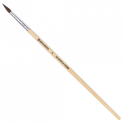 Кисть BRAUBERG, пони, круглая, № 4, 200190