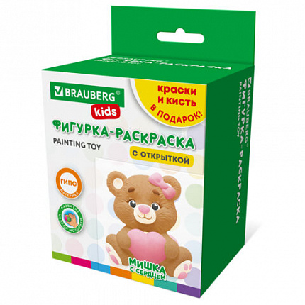 Фигурка-раскраска из гипса "С открыткой", с красками и кистью, ассорти, BRAUBERG KIDS, 666011