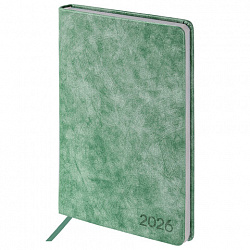 Ежедневник датированный 2026 А5 138х213 мм, BRAUBERG "Ice", под кожу, темно-зеленый, 117391