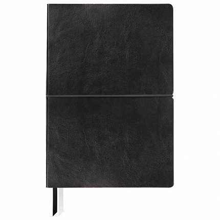 Блокнот А5 (148х218 мм), BRAUBERG "Black Jack", 128 л., гладкий кожзам, резинка, клетка, черный, 125240