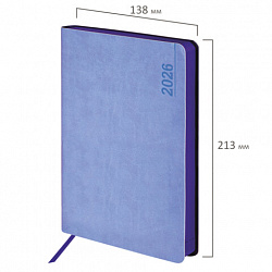 Ежедневник датированный 2026 А5 138x213 мм, BRAUBERG "Metropolis Mix", под кожу, гибкий, голубой, 117444