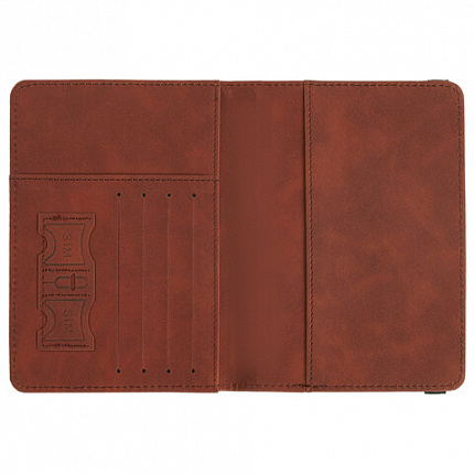 Обложка для паспорта и документов с защитой от считывания, 9 карманов, резинка, экокожа, коричневая, BRAUBERG, 238751