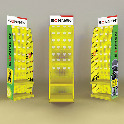 Стойка для размещения товара напольная SONNEN, 205x60x50 см, 32 крючка, 2 полки, металл, 504995