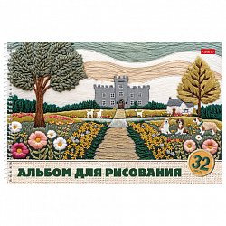 Альбом для рисования, обложка пластик, А4, 32 л., спираль, HATBER, 196х302 мм, "Тепло стежков" (5 видов), 086133, 32А4Вгр