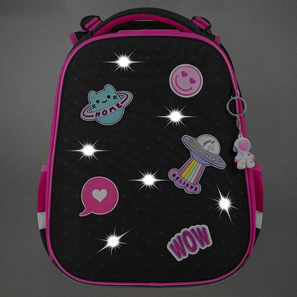 Ранец BRAUBERG PREMIUM, 2 отделения, с брелком, "Space sweets", LED ЛАМПОЧКИ, 38х29х16 см, 272020