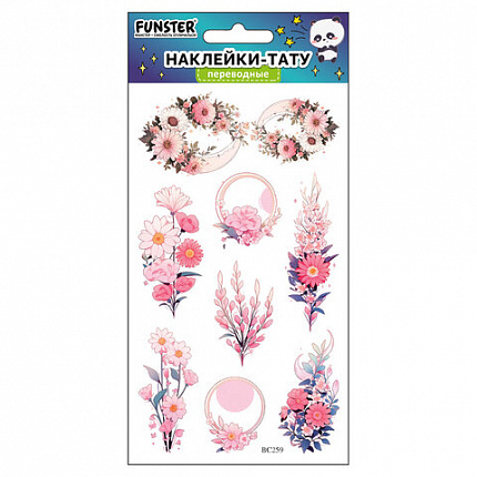 Наклейки-тату переводные "Цветные", 20,5х10 см, ассорти 12 видов, FUNSTER (ФАНСТЕР), 666105