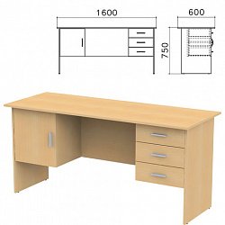 Стол письменный "Канц", 1600х600х750 мм, 2 тумбы, комбинированный, цвет бук невский, СК29.10