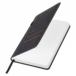 Ежедневник недатированный А5 138х213 мм, BRAUBERG "Slot", под кожу, держатель для ручки, 160 листов, черный, 116605