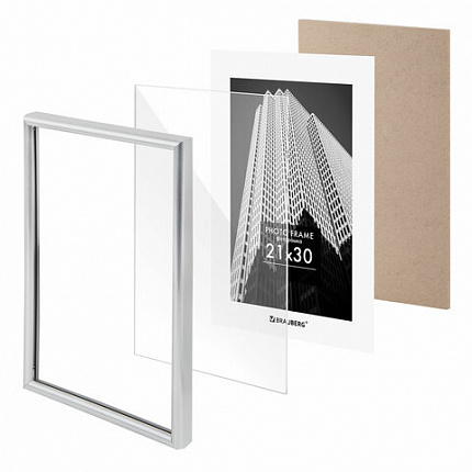 Рамка 21х30 см небьющаяся, багет 12 мм, пластик, BRAUBERG "Original", серебристая, 391231