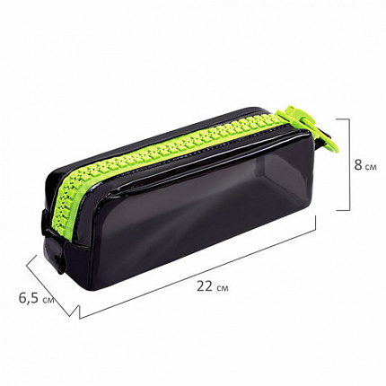 Пенал BRAUBERG с объемной "тракторной" молнией, 1 отделение, ПВХ, 22х8х6,5 см, "Neon green", 271564