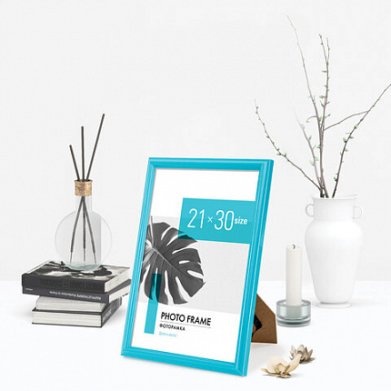 Рамка 21х30 см небьющаяся, багет 17,5 мм, пластик, BRAUBERG "Colorful", голубая, 391238