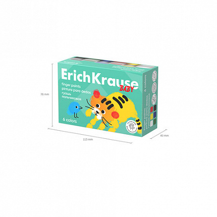 Гуашь пальчиковая ERICH KRAUSE "Baby" с алоэ вера, 6 цветов по 20 мл, картонная упаковка, 61399