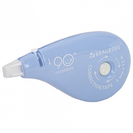 Корректирующая лента BRAUBERG PASTEL 5 мм х 12 м, вращающийся наконечник 90°, ВЫГОДНАЯ УПАКОВКА 3 штуки в блистере,механизм перемотки,272489