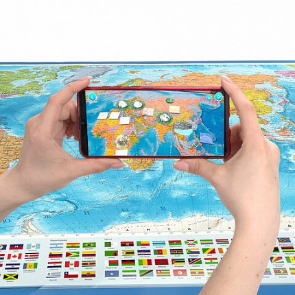 Карта мира политическая 199х134 см, 1:15,5М, с ламинацией, интерактивная, европодвес, BRAUBERG, 112387