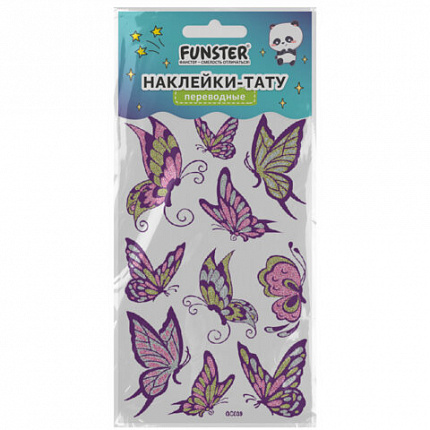 Наклейки-тату переводные "Блестящие", 15,5х9,5 см, ассорти 8 видов, FUNSTER (ФАНСТЕР), 666107