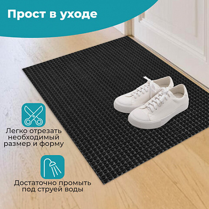 Коврик придверный 45х60 см, ЧЕРНЫЙ пластиковый грязезащитный, толщина 10 мм, "ТРАВКА", PRIMILA (ПРИМИЛА), 701063