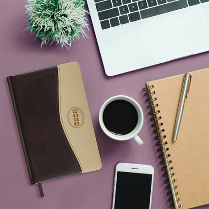 Ежедневник датированный 2026, А5, 138x213 мм, BRAUBERG "De Luxe", под кожу, коричневый/бежевый, 117053