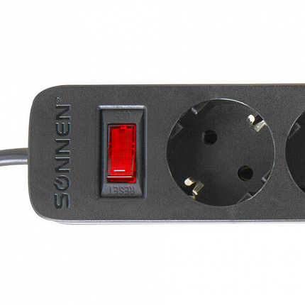 Сетевой фильтр SONNEN SPB-185, 5 розеток с заземлением, выключатель, 10 А, 1,8 м, черный, 513656