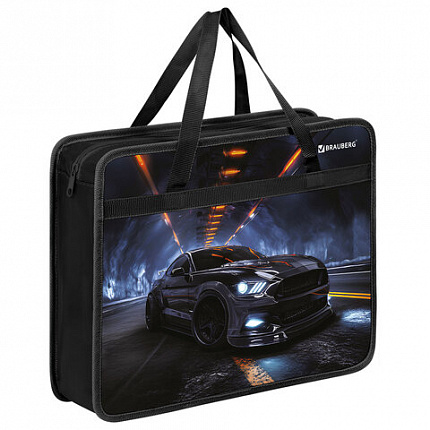 Папка на молнии с ручками BRAUBERG А4, 1 отделение, пластик, 80 мм, "Fast car", 274498