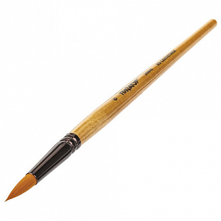 Кисть ПИФАГОР, СИНТЕТИКА, круглая, № 6, деревянная лакированная ручка, с колпачком, пакет с подвесом, 200846