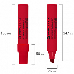 Маркер перманентный BRAUBERG "JUMBO", КРАСНЫЙ, ШИРОКАЯ ЛИНИЯ ПИСЬМА, скошенный наконечник, 3-10 мм, 151226