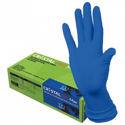 Перчатки нитриловые смотровые сверхпрочные CRYSTAL PRO MAX, 50 пар (100 шт.), размер S (малый), синие, CRYMAX-01