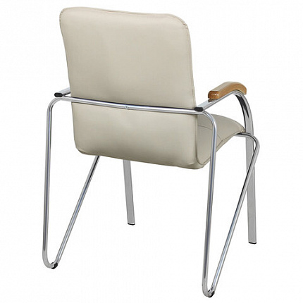 Кресло для приемных и переговорных "Samba", деревянные накладки, хромированный каркас, кожзам бежевый