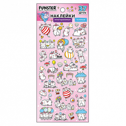 Наклейки гелевые "Зверяшки-обаяшки", 17,5х9 см, ассорти 12 видов, FUNSTER (ФАНСТЕР), 666085