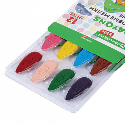 Восковые мелки фигурные BRAUBERG KIDS "Капельки", 12 цветов, 273094