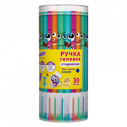 Ручка стираемая гелевая ЮНЛАНДИЯ "Монстрики", корпус ассорти, СИНЯЯ, узел 0,5 мм, линия письма 0,35 мм, 144242