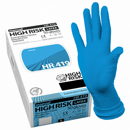 Перчатки латексные смотровые MANUAL HIGH RISK HR419 Австрия 25 пар (50 штук), размер 6-7, S (малый)