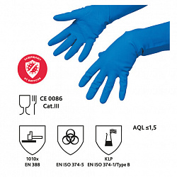 Перчатки VILEDA многоцелевые латексные МНОГОРАЗОВЫЕ х/б напыление, ПРОЧНЫЕ, M (средний), синие, 174353