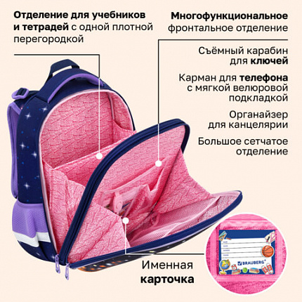 Ранец BRAUBERG ORIGINAL, 2 отделения, с брелоком, "Мечтающая лиса", 38х29х16 см, 274404