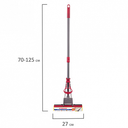 Швабра самоотжимная, роликовый отжим, насадка PVA 27 см, телескопический черенок 70-125 см, LAIMA, 603596